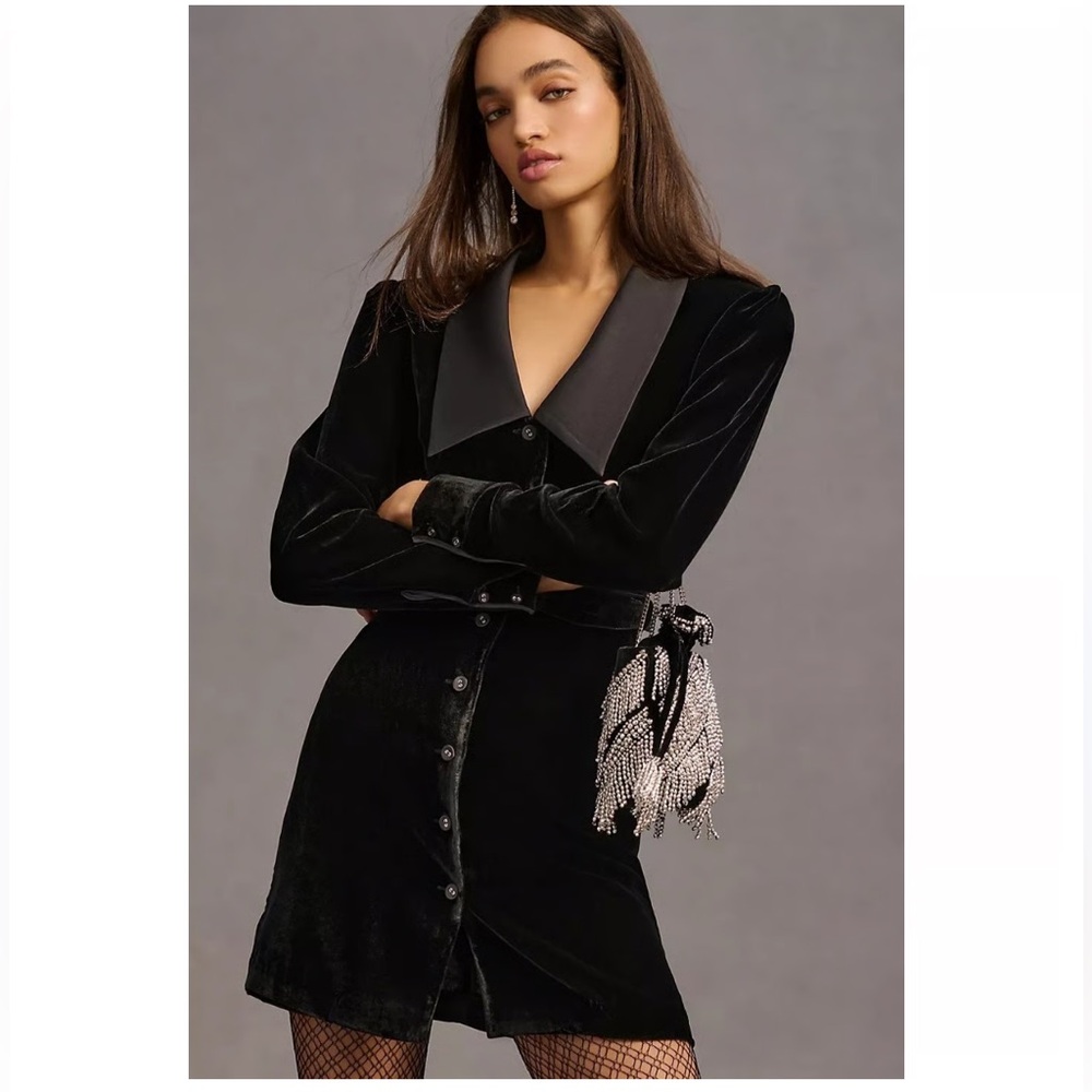Favorite Daughter Black Velvet Mini Dress with Satin Collar
